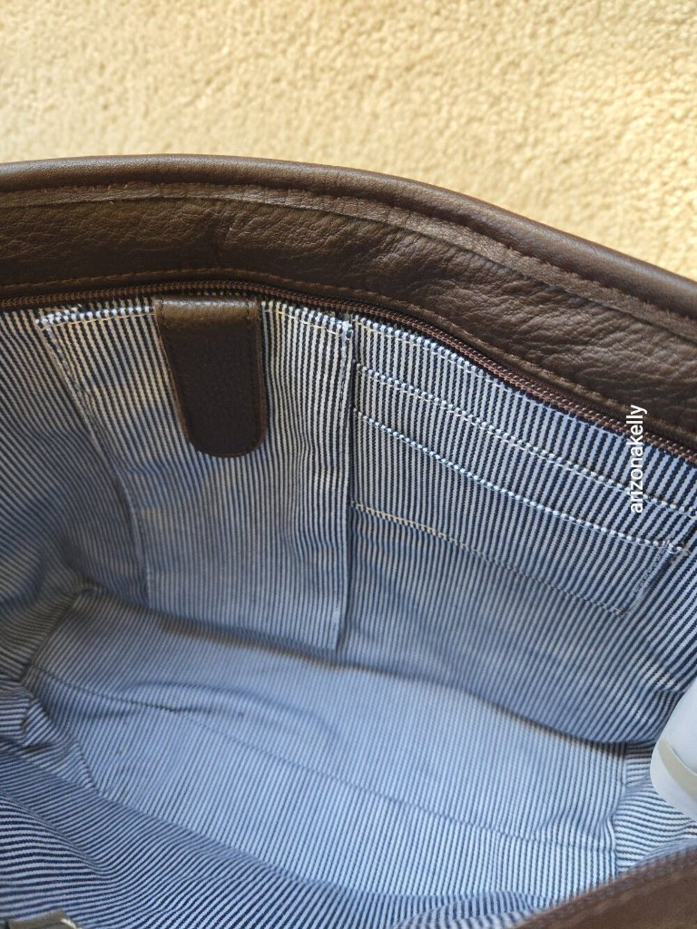 NWOT L.L. Bean Leather Satchel Purse Bag Handbag Brown Pinstripe Lining - Picture 3 of 15